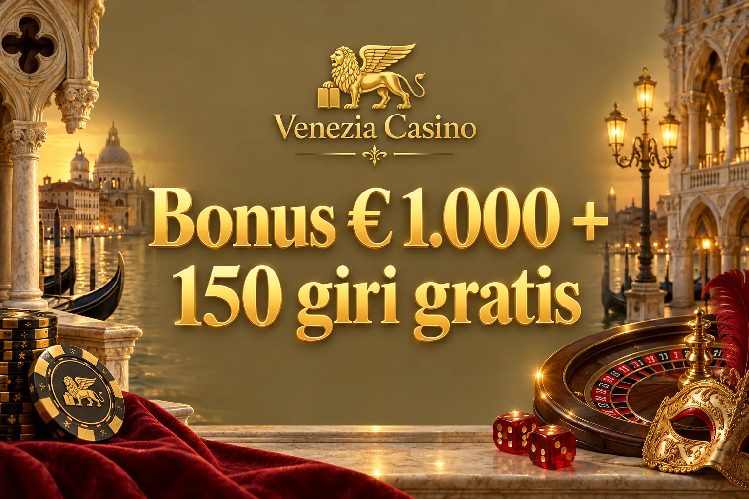 Venezia Casino, bonus di benvenuto 100% fino a € 1.000 con 150 giri gratis